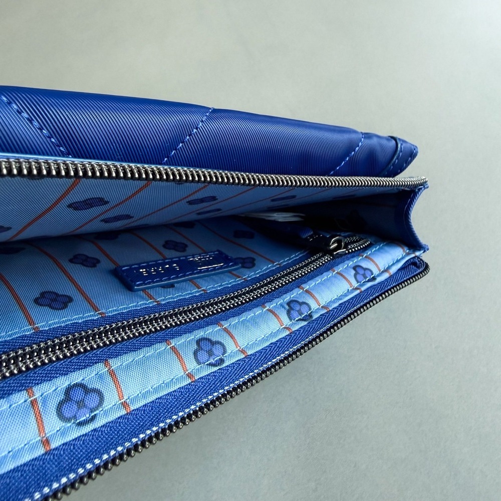 NWT Lug Surrey Satin Luxe VL RFID Zip Around Wallet Sapphire Blue Quilted Travel - Picture 5 of 7